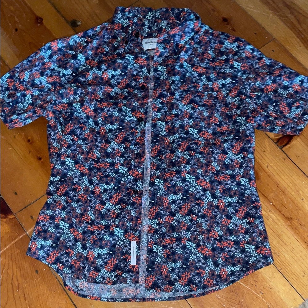Goodfellow & Co Floral Casual Button Down Shirt - Blue and coral, size medium